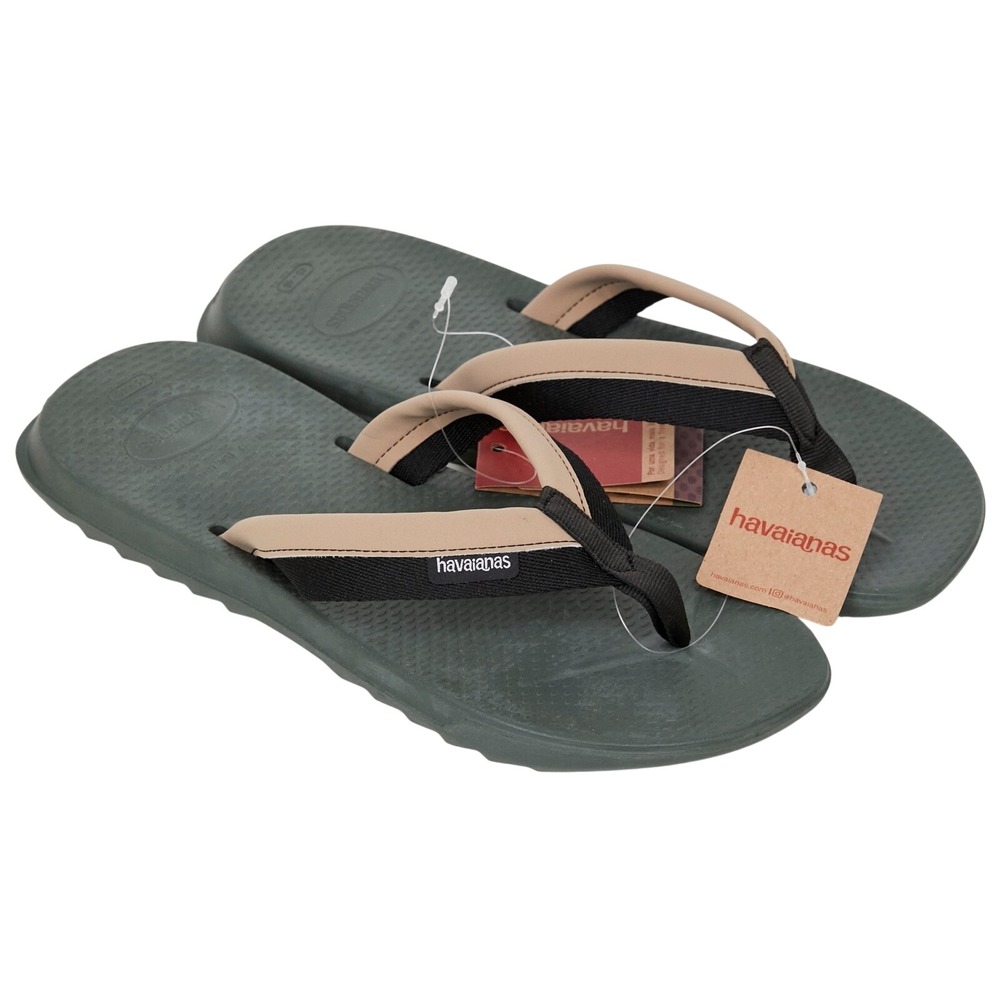 Havaianas Track Plus FC Mens 13 EU 45-46 Green Olive Tan Flip Flop Sandal Rubber